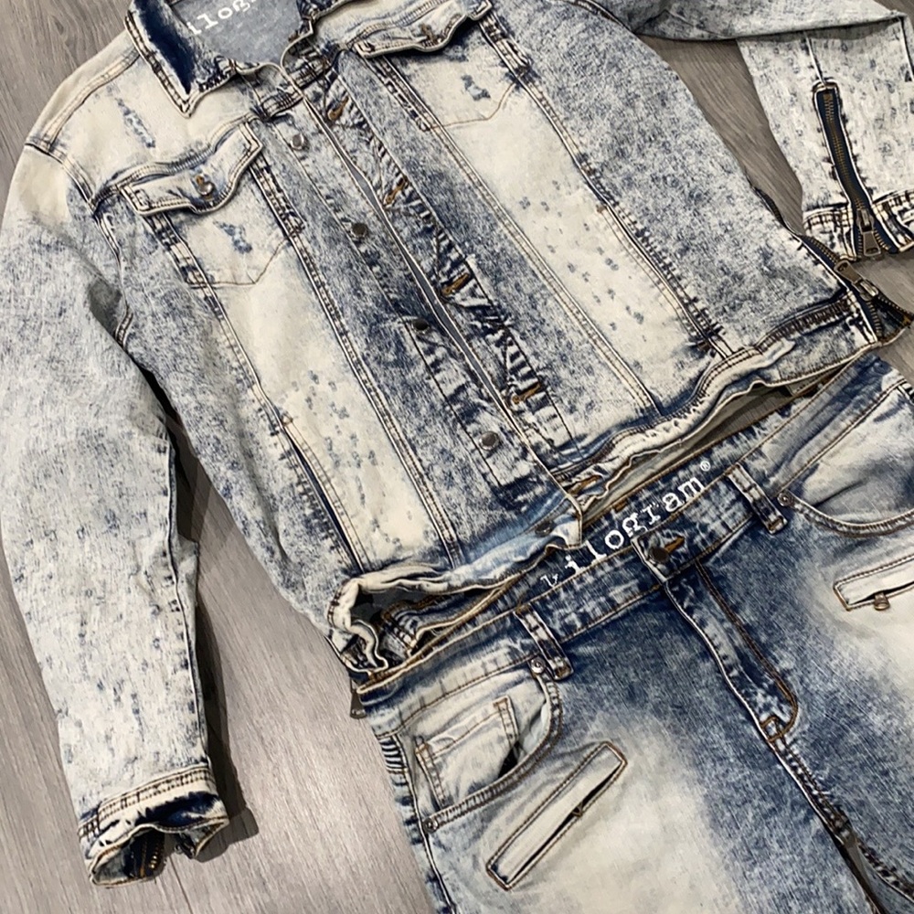 Denim Top & Bottom. Distressed Jean Material